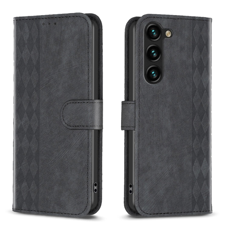For Samsung Galaxy S25 5G Plaid Embossed Leather Phone Case(Black)
