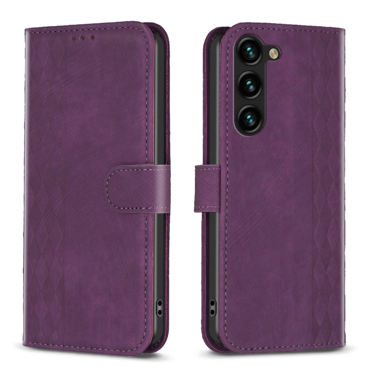 For Samsung Galaxy S25 5G Plaid Embossed Leather Phone Case(Purple)