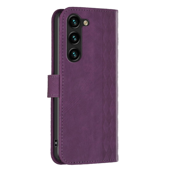 For Samsung Galaxy S25 5G Plaid Embossed Leather Phone Case(Purple)