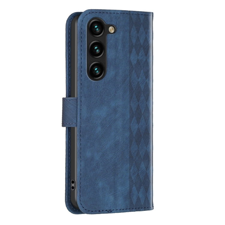 For Samsung Galaxy S25+ 5G Plaid Embossed Leather Phone Case(Blue)