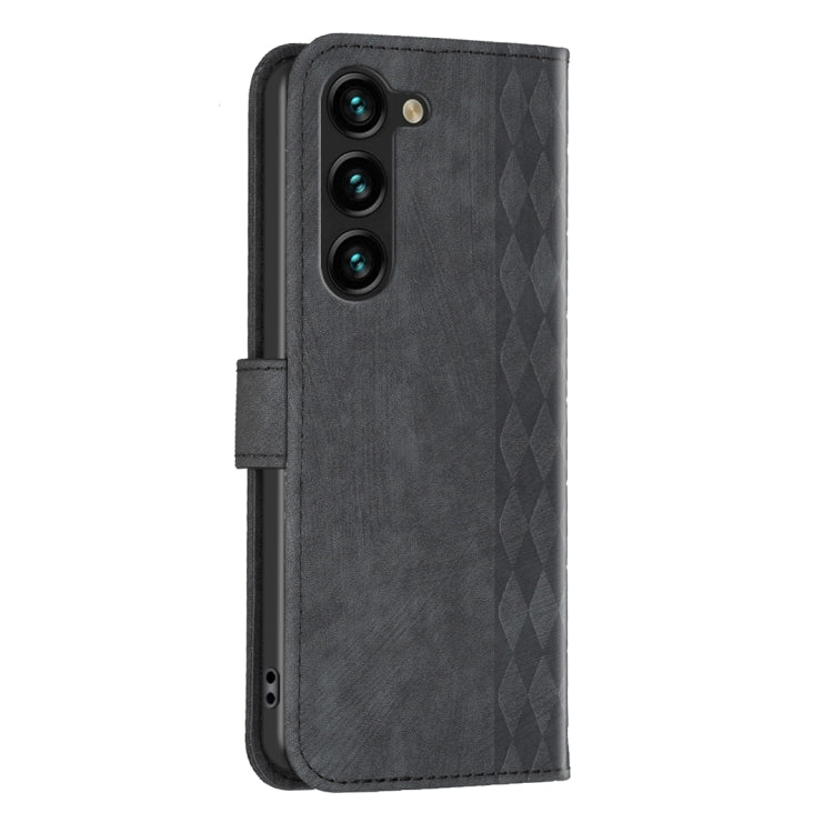 For Samsung Galaxy S25+ 5G Plaid Embossed Leather Phone Case(Black)