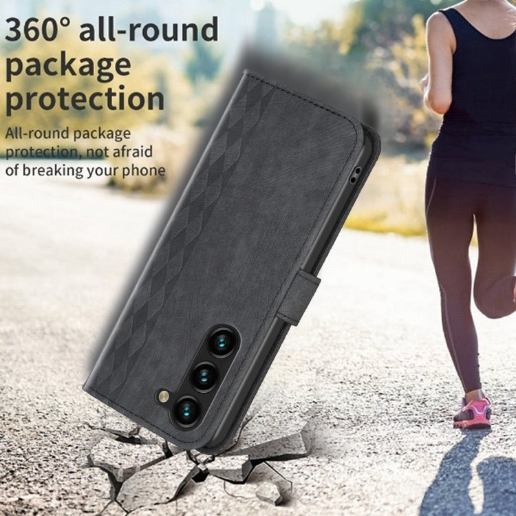 For Samsung Galaxy S25+ 5G Plaid Embossed Leather Phone Case(Black)