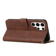 For Samsung Galaxy S25 Ultra 5G Stitching Calf Texture Buckle Leather Phone Case(Brown)