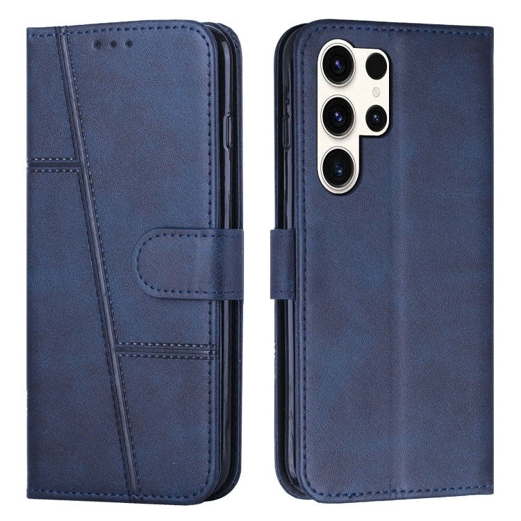 For Samsung Galaxy S25 Ultra 5G Stitching Calf Texture Buckle Leather Phone Case(Blue)