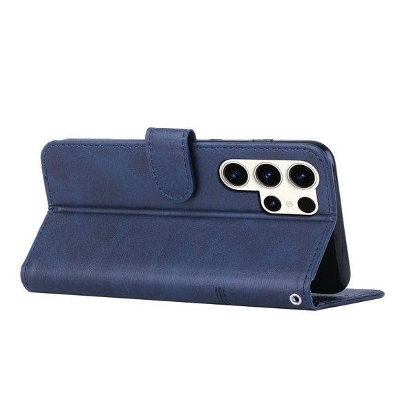 For Samsung Galaxy S25 Ultra 5G Stitching Calf Texture Buckle Leather Phone Case(Blue)