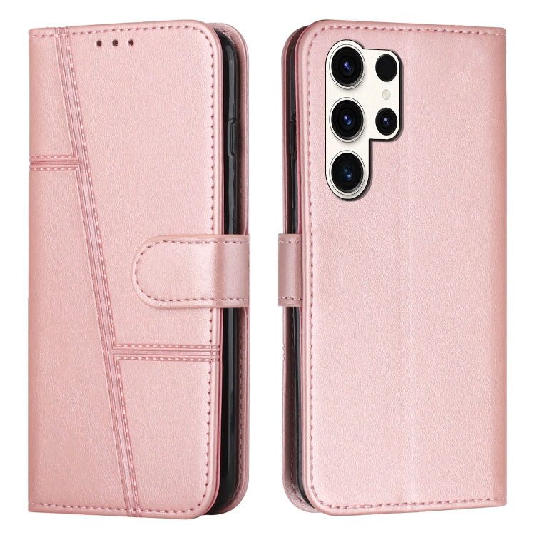 For Samsung Galaxy S25 Ultra 5G Stitching Calf Texture Buckle Leather Phone Case(Rose Gold)