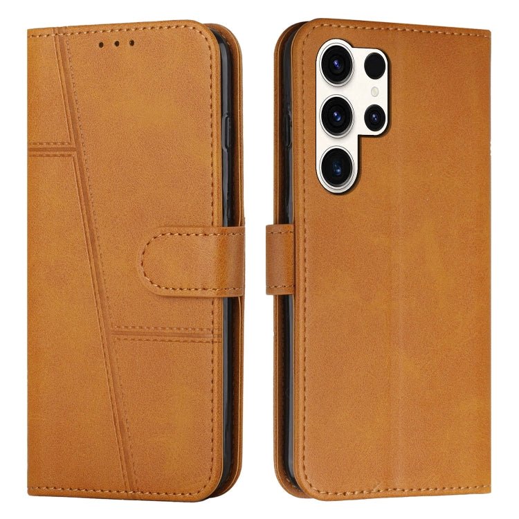 For Samsung Galaxy S25 Ultra 5G Stitching Calf Texture Buckle Leather Phone Case(Yellow)