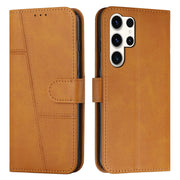 For Samsung Galaxy S25 Ultra 5G Stitching Calf Texture Buckle Leather Phone Case(Yellow)