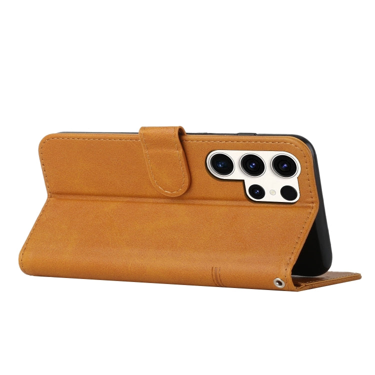 For Samsung Galaxy S25 Ultra 5G Stitching Calf Texture Buckle Leather Phone Case(Yellow)