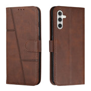 For Samsung Galaxy S25 / S24 5G Stitching Calf Texture Buckle Leather Phone Case(Brown)