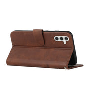 For Samsung Galaxy S25 / S24 5G Stitching Calf Texture Buckle Leather Phone Case(Brown)