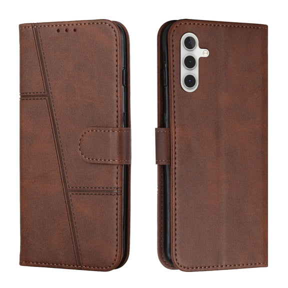 For Samsung Galaxy S25 / S24 5G Stitching Calf Texture Buckle Leather Phone Case(Brown)