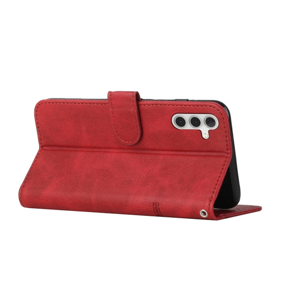 For Samsung Galaxy S25 / S24 5G Stitching Calf Texture Buckle Leather Phone Case(Red)