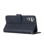 For Samsung Galaxy S25 / S24 5G Stitching Calf Texture Buckle Leather Phone Case(Blue)