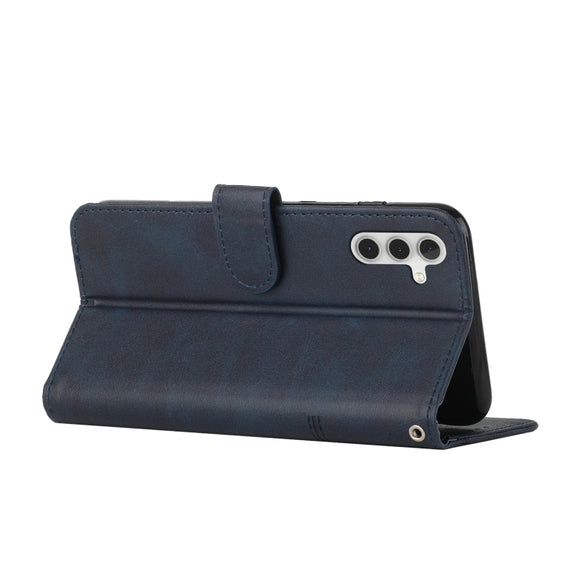 For Samsung Galaxy S25 / S24 5G Stitching Calf Texture Buckle Leather Phone Case(Blue)