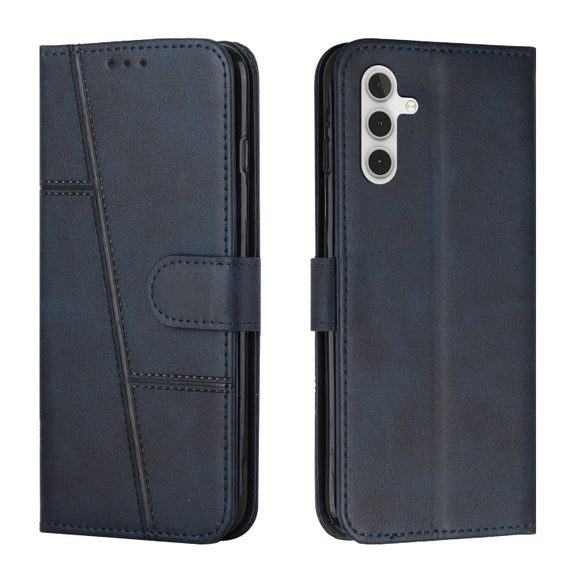 For Samsung Galaxy S25 / S24 5G Stitching Calf Texture Buckle Leather Phone Case(Blue)