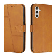 For Samsung Galaxy S25 / S24 5G Stitching Calf Texture Buckle Leather Phone Case(Yellow)