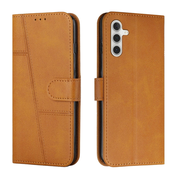 For Samsung Galaxy S25 / S24 5G Stitching Calf Texture Buckle Leather Phone Case(Yellow)