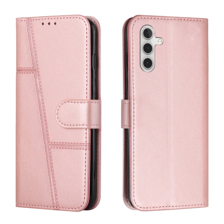 For Samsung Galaxy S25+ / S24+ 5G Stitching Calf Texture Buckle Leather Phone Case(Rose Gold)