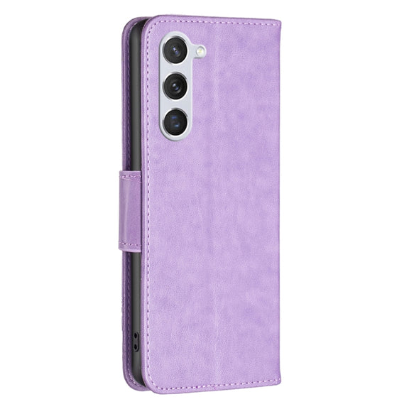 For Samsung Galaxy S25 5G Embossing Two Butterflies Pattern Leather Phone Case(Purple)