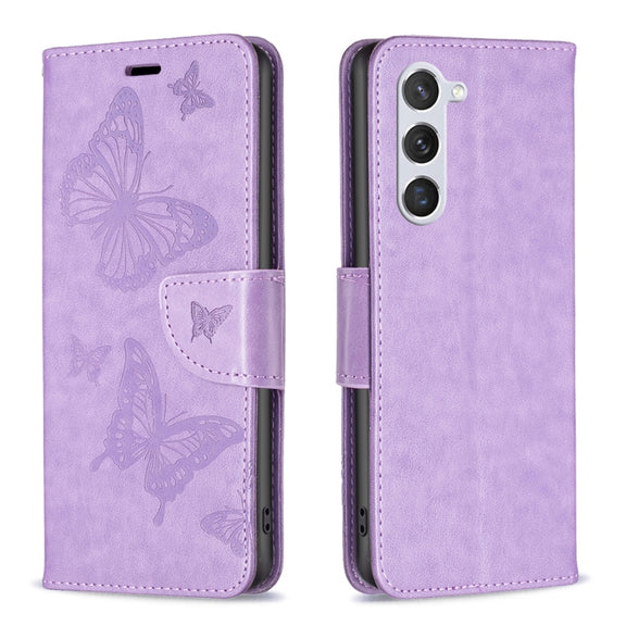 For Samsung Galaxy S25 5G Embossing Two Butterflies Pattern Leather Phone Case(Purple)