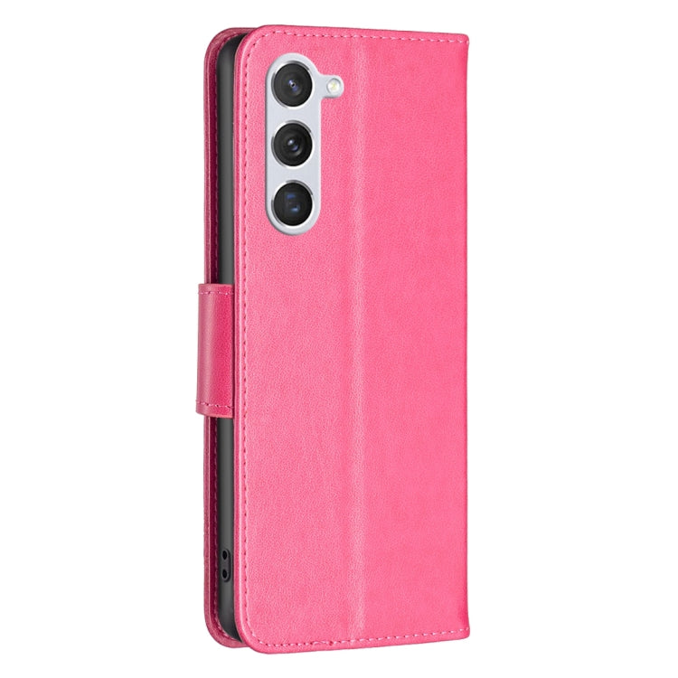 For Samsung Galaxy S25 5G Embossing Two Butterflies Pattern Leather Phone Case(Rose Red)