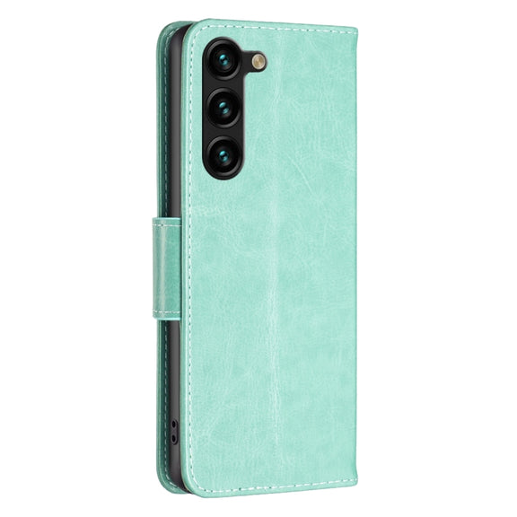 For Samsung Galaxy S25+ 5G Embossing Two Butterflies Pattern Leather Phone Case(Green)