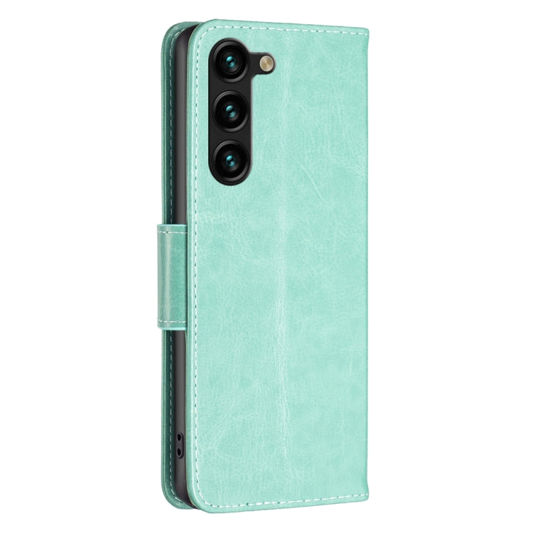 For Samsung Galaxy S25+ 5G Embossing Two Butterflies Pattern Leather Phone Case(Green)