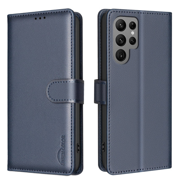 For Samsung Galaxy S25 Ultra 5G Litchi Texture RFID Anti-theft Leather Phone Case(Blue)