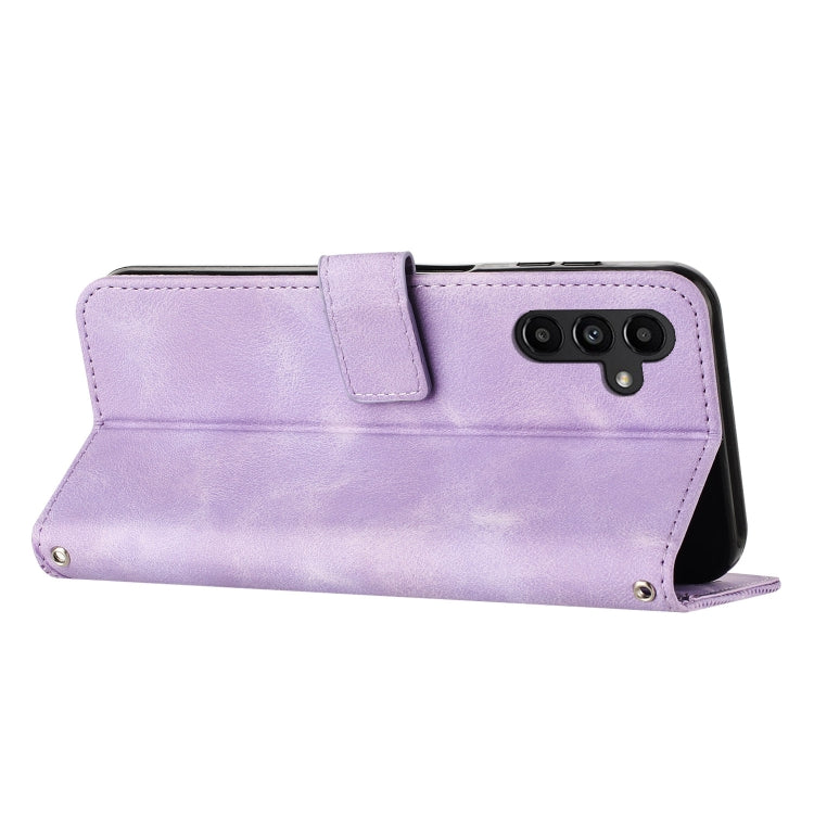 For Samsung Galaxy S25 / S24 5G Dream Triangle Leather Phone Case with Long Lanyard(Purple)