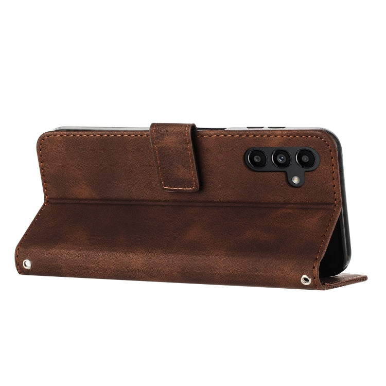 For Samsung Galaxy S25 / S24 5G Dream Triangle Leather Phone Case with Long Lanyard(Brown)