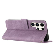 For Samsung Galaxy S25 Ultra 5G Skin Feel Stripe Pattern Leather Phone Case with Long Lanyard(Purple)