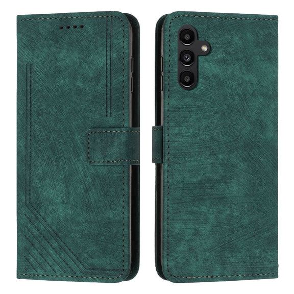 For Samsung Galaxy S25 / S24 5G Skin Feel Stripe Pattern Leather Phone Case with Long Lanyard(Green)