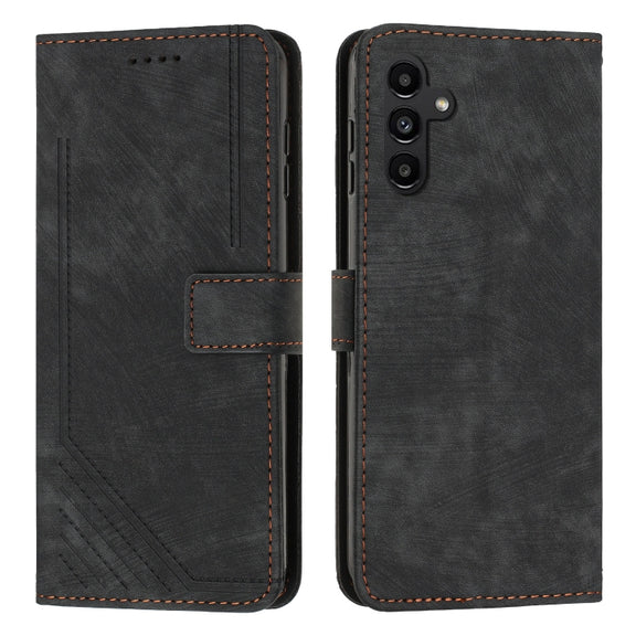 For Samsung Galaxy S25 / S24 5G Skin Feel Stripe Pattern Leather Phone Case with Long Lanyard(Black)