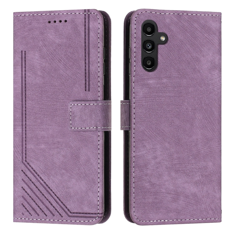 For Samsung Galaxy S25 / S24 5G Skin Feel Stripe Pattern Leather Phone Case with Long Lanyard(Purple)