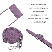 For Samsung Galaxy S25 / S24 5G Skin Feel Stripe Pattern Leather Phone Case with Long Lanyard(Purple)
