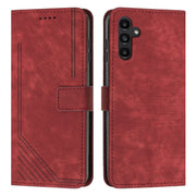 For Samsung Galaxy S25+ / S24+ 5G Skin Feel Stripe Pattern Leather Phone Case with Long Lanyard(Red)