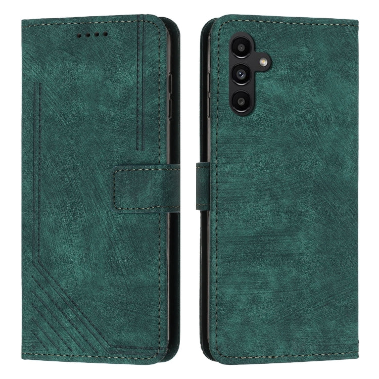 For Samsung Galaxy S25+ / S24+ 5G Skin Feel Stripe Pattern Leather Phone Case with Long Lanyard(Green)