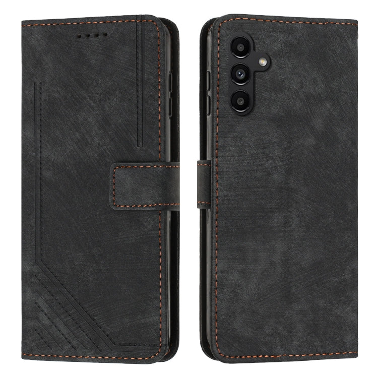 For Samsung Galaxy S25+ / S24+ 5G Skin Feel Stripe Pattern Leather Phone Case with Long Lanyard(Black)