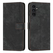For Samsung Galaxy S25+ / S24+ 5G Skin Feel Stripe Pattern Leather Phone Case with Long Lanyard(Black)