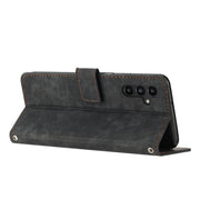 For Samsung Galaxy S25+ / S24+ 5G Skin Feel Stripe Pattern Leather Phone Case with Long Lanyard(Black)