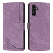 For Samsung Galaxy S25+ / S24+ 5G Skin Feel Stripe Pattern Leather Phone Case with Long Lanyard(Purple)