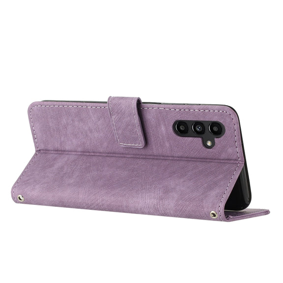 For Samsung Galaxy S25+ / S24+ 5G Skin Feel Stripe Pattern Leather Phone Case with Long Lanyard(Purple)
