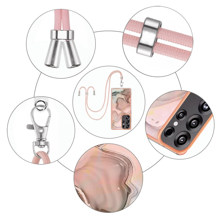For Samsung Galaxy S25 Ultra 5G Electroplating Marble Dual-side IMD Phone Case with Lanyard(Rose Gold 015)