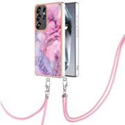 For Samsung Galaxy S25 Ultra 5G Electroplating Marble Dual-side IMD Phone Case with Lanyard(Pink 013)