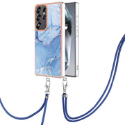 For Samsung Galaxy S25 Ultra 5G Electroplating Marble Dual-side IMD Phone Case with Lanyard(Blue 018)