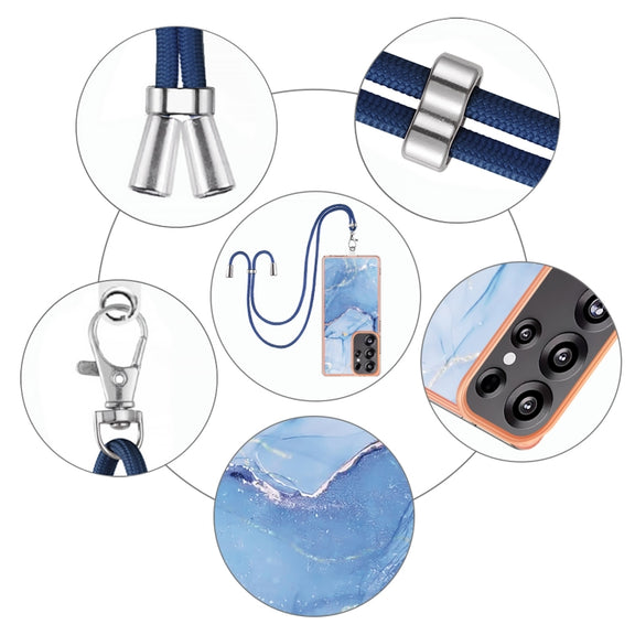 For Samsung Galaxy S25 Ultra 5G Electroplating Marble Dual-side IMD Phone Case with Lanyard(Blue 018)