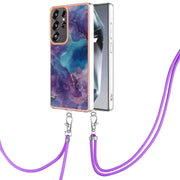 For Samsung Galaxy S25 Ultra 5G Electroplating Marble Dual-side IMD Phone Case with Lanyard(Purple 016)