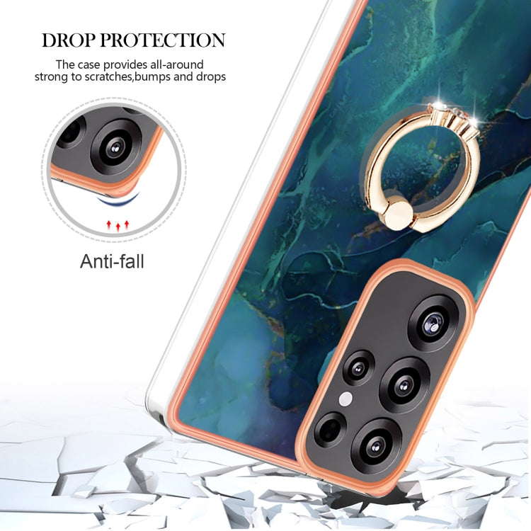 For Samsung Galaxy S25 Ultra 5G Electroplating Marble Dual-side IMD Phone Case with Ring(Green 017)