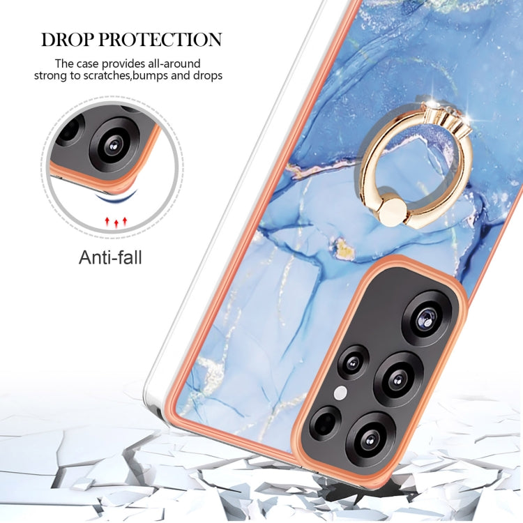 For Samsung Galaxy S25 Ultra 5G Electroplating Marble Dual-side IMD Phone Case with Ring(Blue 018)